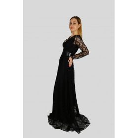 Ahsen 0107 Nancy Uzun Siyah Güpürlü Abiye Elbise