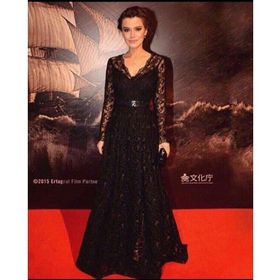 Ahsen 0107 Nancy Uzun Siyah Güpürlü Abiye Elbise