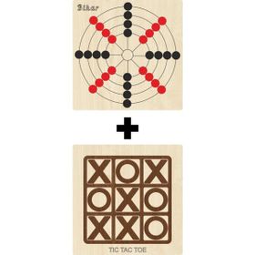Ahtek ETİCSET211 Ahşap Tic-Tac-Toe ve Bihar Akıl Zeka Strateji ve Beceri Oyunları Seti