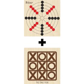 Ahtek ETİCSET211 Ahşap Tic-Tac-Toe ve Bihar Akıl Zeka Strateji ve Beceri Oyunları Seti