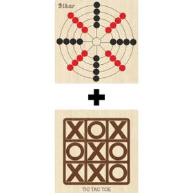 Ahtek ETİCSET211 Ahşap Tic-Tac-Toe ve Bihar Akıl Zeka Strateji ve Beceri Oyunları Seti