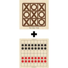 Ahtek ETİCSET214 Ahşap Dama ve Tic-Tac-Toe Akıl Zeka Strateji ve Beceri Oyunları Seti