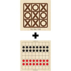 Ahtek ETİCSET214 Ahşap Dama ve Tic-Tac-Toe Akıl Zeka Strateji ve Beceri Oyunları Seti