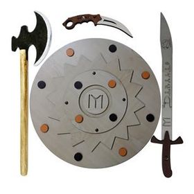 Ahtek ETİCSET22 4'lü Kalkan Balta Kılıç Karambit Ahşap Oyuncak Seti