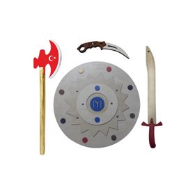 Ahtek ETİCSET22 4'lü Kalkan Balta Kılıç Karambit Ahşap Oyuncak Seti