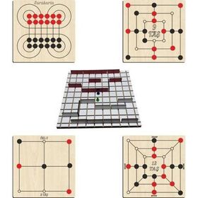 Ahtek ETİCSET26 5'li 3 Taş ve 9 Taş ve 12 Taş ve Surakarta ve Koridor Ahşap Zeka ve Strateji Oyun Seti