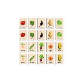 Ahtek ETİCSET360 Ahşap Sebzeler Yapboz Zeka Kartları Eşleştirme Oyunu Hafıza Kartı Puzzle