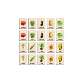 Ahtek ETİCSET360 Ahşap Sebzeler Yapboz Zeka Kartları Eşleştirme Oyunu Hafıza Kartı Puzzle