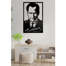Ahwall Atatürk & İmzası Figürlü Dekoratif Ahşap Tablo