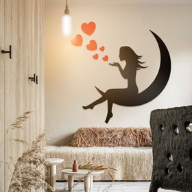 Ahwall Ay, Kadın ve Kalp Figürlü Dekoratif Ahşap Tablo