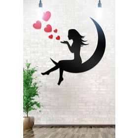 Ahwall Ay, Kadın ve Kalp Figürlü Dekoratif Ahşap Tablo