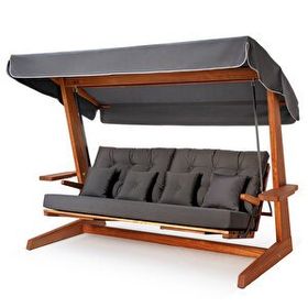 Aida Swings Luna Deluxe 2600 Iroko Dört Kişilik Ahşap Antrasit Bahçe Salıncağı
