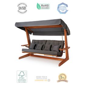 Aida Swings Luna Deluxe 2600 Iroko Dört Kişilik Ahşap Antrasit Bahçe Salıncağı
