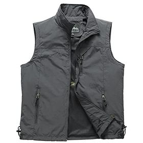 AIEOE Koyu Gri Yazlık Çok Cepli Hafif Nefes Alır Kolsuz Regatta Erkek Outdoor Yelek