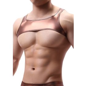AIEOE Show Clubwear Metalik Parlak Kahverengi Erkek Tank Top T-shirt
