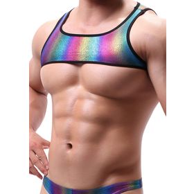AIEOE Show Clubwear Metalik Parlak Renkli Erkek Tank Top T-shirt