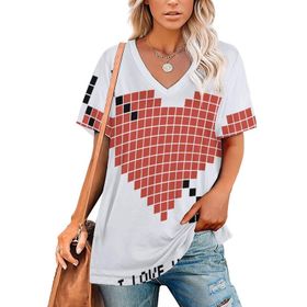 AILLOSA CGF-04 Tamamı Baskılı Kısa Kollu V Yakalı Kadın T-shirt
