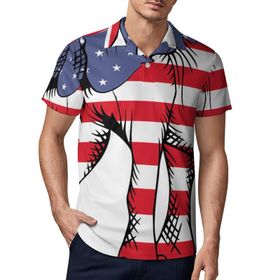 AILLOSA FLAG-01 3D Baskılı Desen Kısa Kollu Polo Yaka Erkek T-shirt