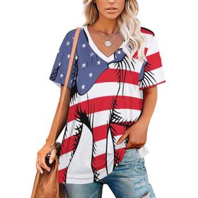 AILLOSA FLAG-01 Tamamı Baskılı V Yaka Kısa Kollu Kadın T-shirt