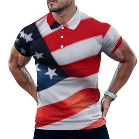 AILLOSA FLAG-02 3D Baskılı Desen Kısa Kollu Polo Yaka Erkek T-shirt