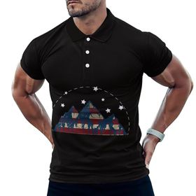 AILLOSA FLAG-02 3D Baskılı Desen Kısa Kollu Polo Yaka Erkek T-shirt