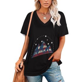 AILLOSA FLAG-02 Tamamı Baskılı V Yaka Kısa Kollu Kadın T-shirt