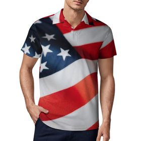 AILLOSA FLAG-03 3D Baskılı Desen Kısa Kollu Polo Yaka Erkek T-shirt