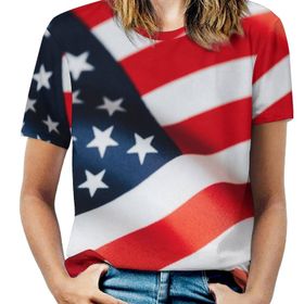 AILLOSA FLAG-03 Tamamı Baskılı Kısa Kollu Yuvarlak Yaka Kadın T-shirt