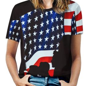 AILLOSA FLAG-08 Tamamı Baskılı Kısa Kollu Yuvarlak Yaka Kadın T-shirt