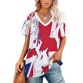 AILLOSA FLAG-102 Tamamı Baskılı V Yaka Kısa Kollu Kadın T-shirt