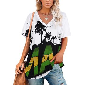 AILLOSA FLAG-104 Tamamı Baskılı V Yaka Kısa Kollu Kadın T-shirt