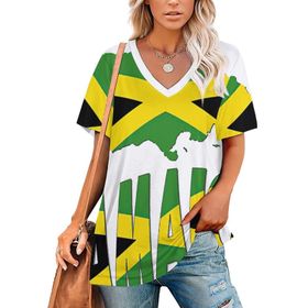 AILLOSA FLAG-105 Tamamı Baskılı V Yaka Kısa Kollu Kadın T-shirt