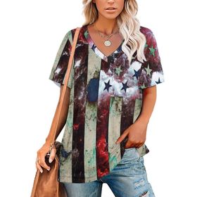 AILLOSA FLAG-108 Tamamı Baskılı V Yaka Kısa Kollu Kadın T-shirt
