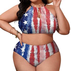 AILLOSA Flag-110 Büyük Beden Geniş Askılı Orta Bel Büyük Beden Kadın Bikini Seti