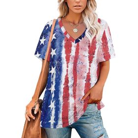 AILLOSA FLAG-110 Tamamı Baskılı V Yaka Kısa Kollu Kadın T-shirt