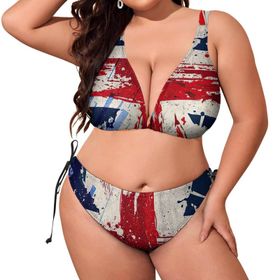 AILLOSA FLAG-112 Dolgulu İki Parça Boyundan Bağlı Büyük Beden Kadın Bikini Seti