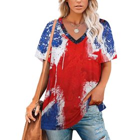 AILLOSA FLAG-115 Tamamı Baskılı V Yaka Kısa Kollu Kadın T-shirt