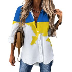 AILLOSA FLAG-119 Bol Kalıp V Yaka Sıra Dışı Desen Rahat Bluz Tarzı Kadın Gömlek