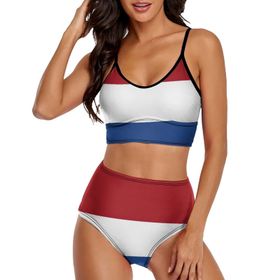 AILLOSA FLAG-12 Geniş Omuz Askılı Üçgen Bikini Üstü Alçak Bel İki Parça Kadın Bikini Seti