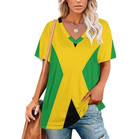 AILLOSA FLAG-121 Tamamı Baskılı V Yaka Kısa Kollu Kadın T-shirt