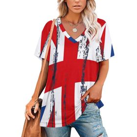 AILLOSA FLAG-123 Tamamı Baskılı V Yaka Kısa Kollu Kadın T-shirt