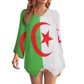 AILLOSA FLAG-133 Baskılı Uzun Kollu Şifon Bol Kadın Kazak