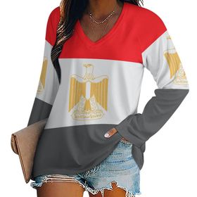 AILLOSA FLAG-135 V Yaka Baskılı Uzun Kollu Kadın Kazak