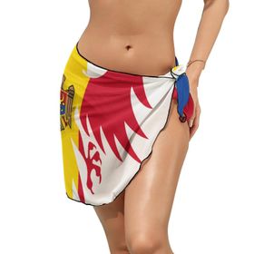 AILLOSA FLAG-136 Sarong Wrap Beyaz Siyah Kadın Plaj Elbise
