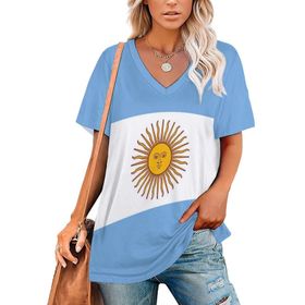 AILLOSA FLAG-138 Tamamı Baskılı V Yaka Kısa Kollu Kadın T-shirt