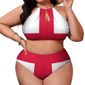 AILLOSA Flag-140 Büyük Beden Geniş Askılı Orta Bel Büyük Beden Kadın Bikini Seti