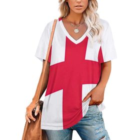 AILLOSA FLAG-140 Tamamı Baskılı V Yaka Kısa Kollu Kadın T-shirt