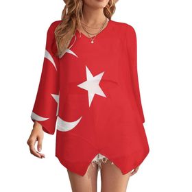 AILLOSA FLAG-141 Baskılı Uzun Kollu Şifon Bol Kadın Kazak