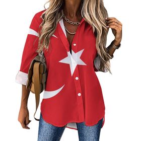 AILLOSA FLAG-141 V Yaka Bol Kesim Rahat Kadın Gömlek