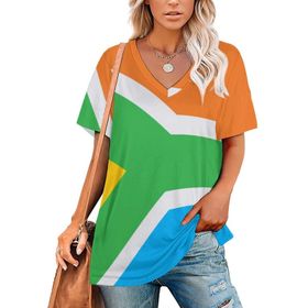 AILLOSA FLAG-144 Tamamı Baskılı V Yaka Kısa Kollu Kadın T-shirt